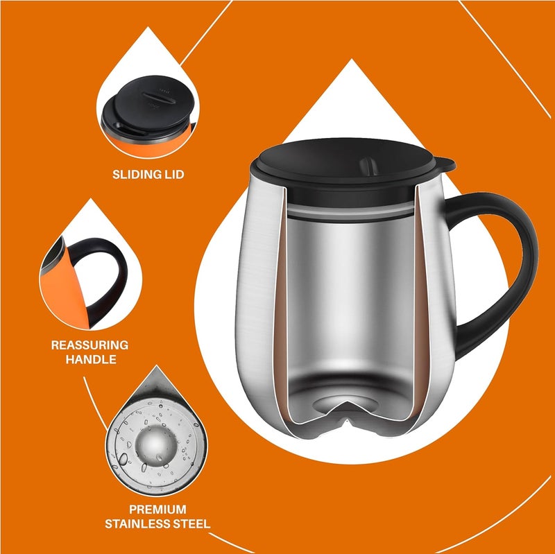ideus 16 oz Insulated Coffee Mug with Handle and Lid, Double Wall Stainless Steel Vacuum Thermal Coffee Mug, Travel Coffee Cup Thermal Cup for Home and Office, Orange Tiger - Image 3